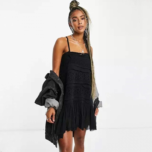 Free People One Women's Shailee Texture Layered Slipdress Mini Dress Size Medium - Picture 1 of 8